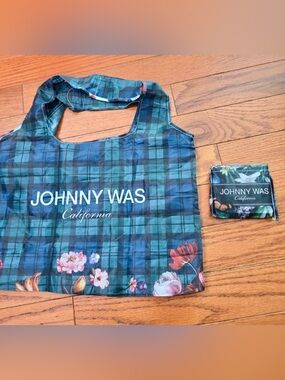 Johnny Was, NWT, Blue Foldable Nylon Silky Tote, Reusable, NWT.